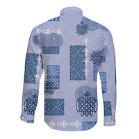 Vintage Lapita Long Sleeve Button Shirt Iconic Double Face Pattern Blue