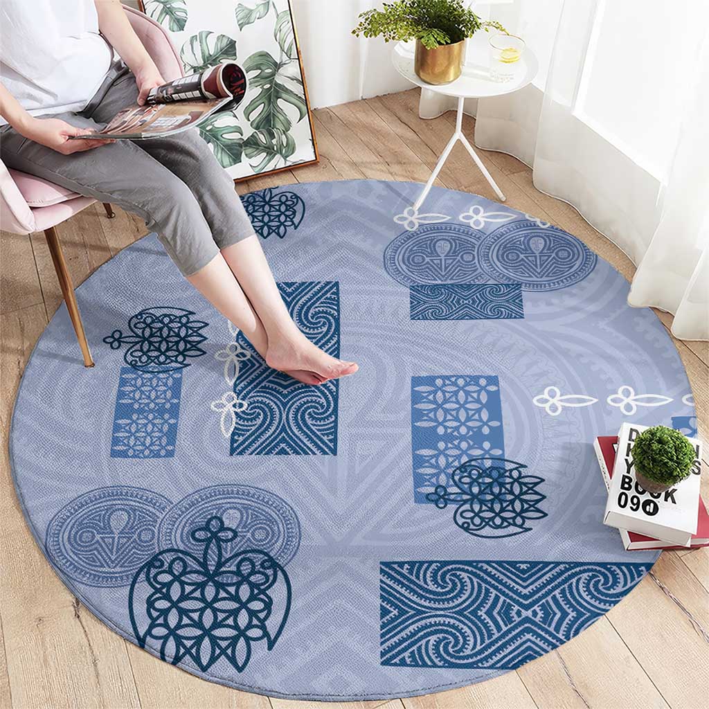 Vintage Lapita Round Carpet Iconic Double Face Pattern Blue