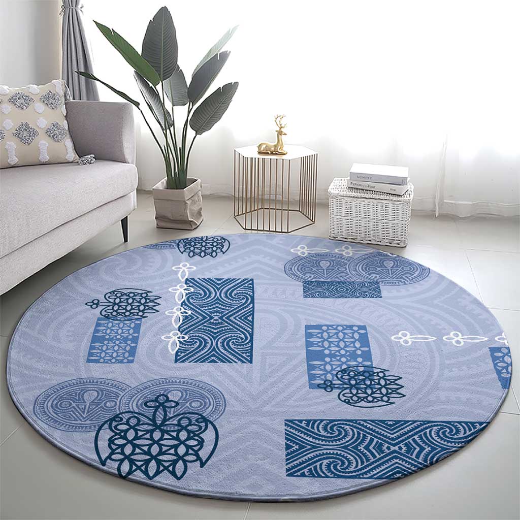 Vintage Lapita Round Carpet Iconic Double Face Pattern Blue