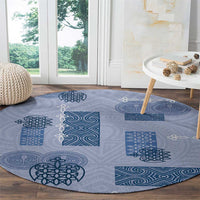 Vintage Lapita Round Carpet Iconic Double Face Pattern Blue