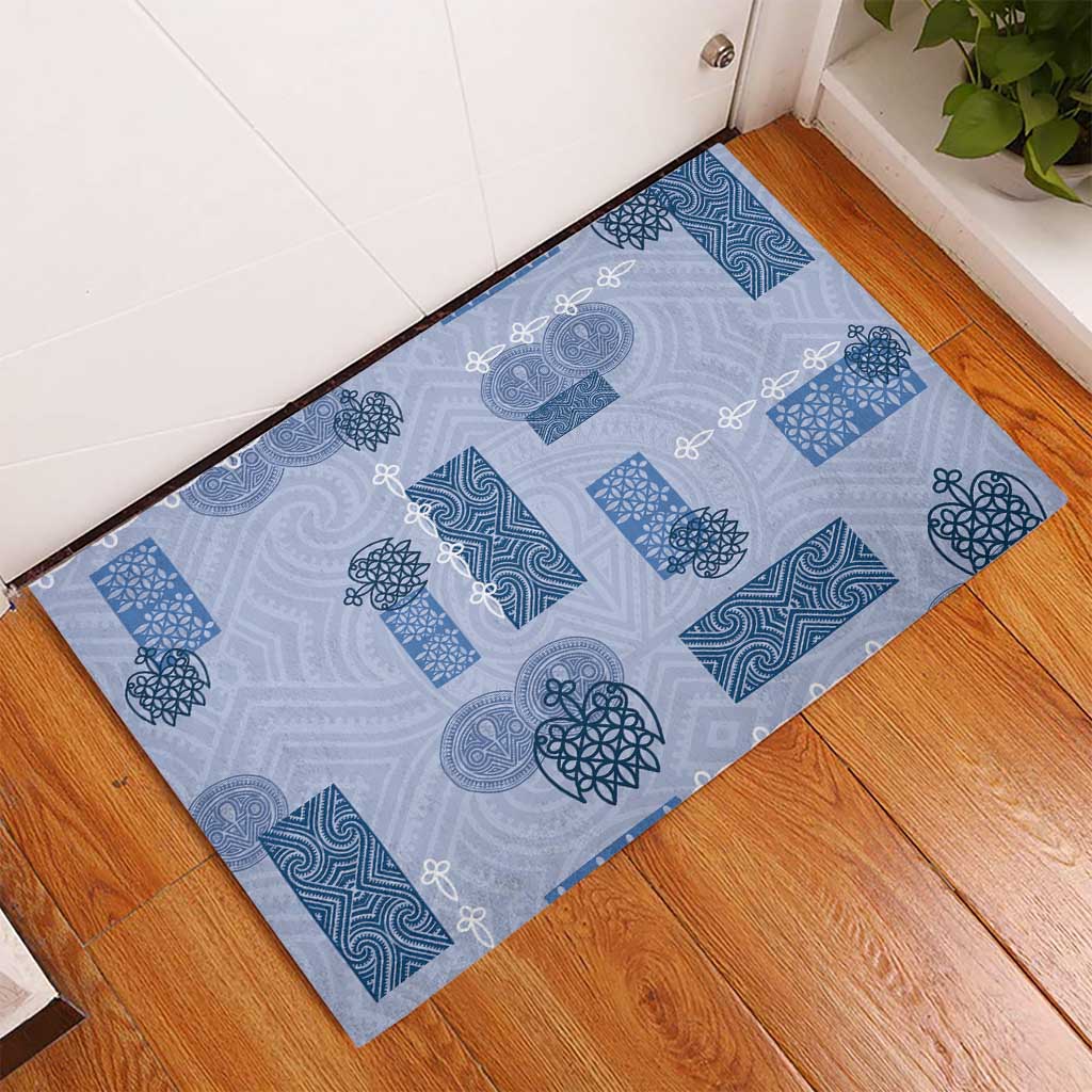Vintage Lapita Rubber Doormat Iconic Double Face Pattern Blue