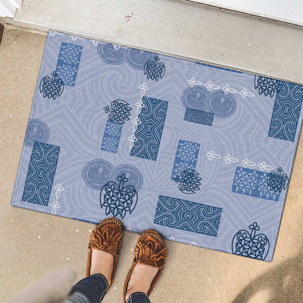 Vintage Lapita Rubber Doormat Iconic Double Face Pattern Blue