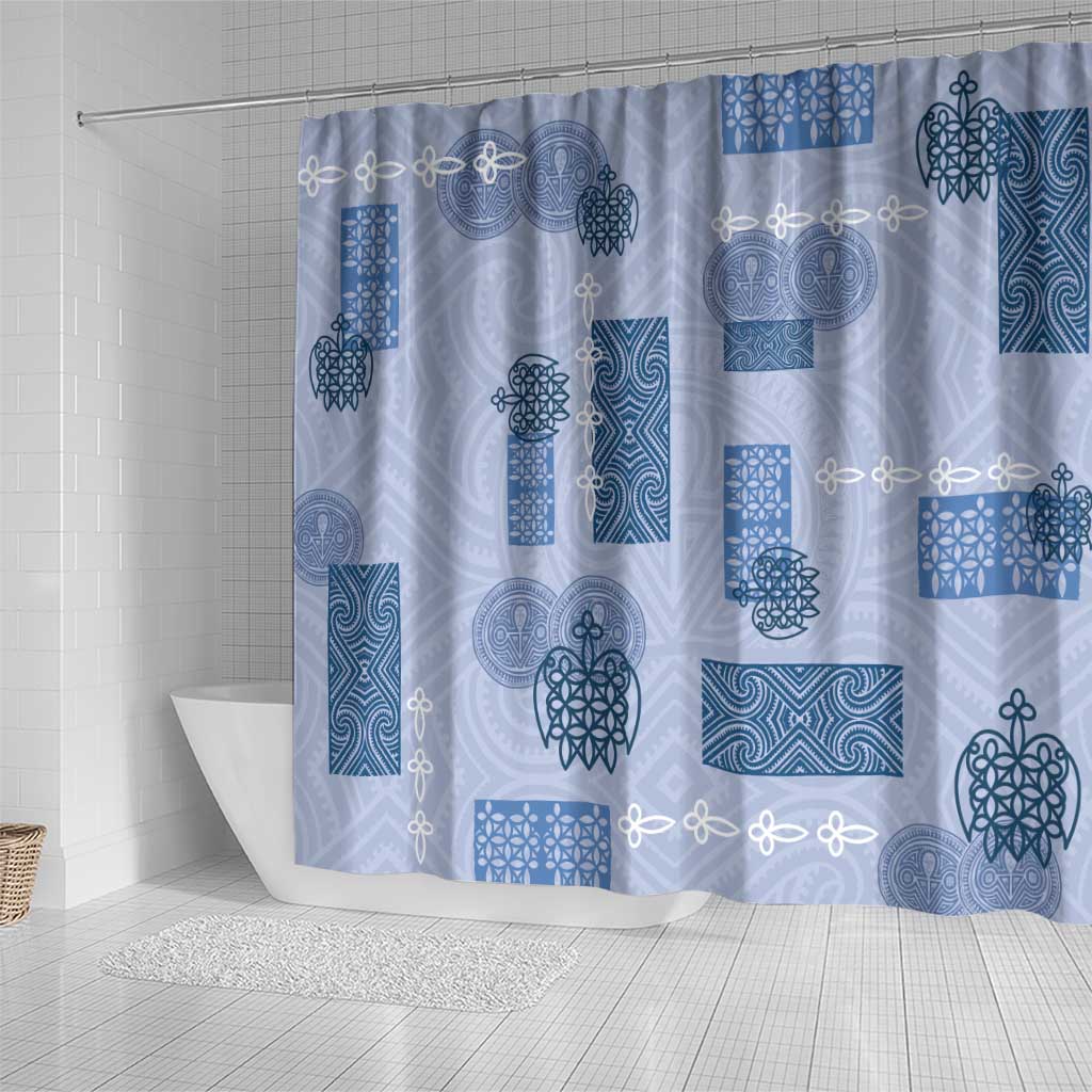 Vintage Lapita Shower Curtain Iconic Double Face Pattern Blue