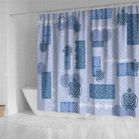 Vintage Lapita Shower Curtain Iconic Double Face Pattern Blue