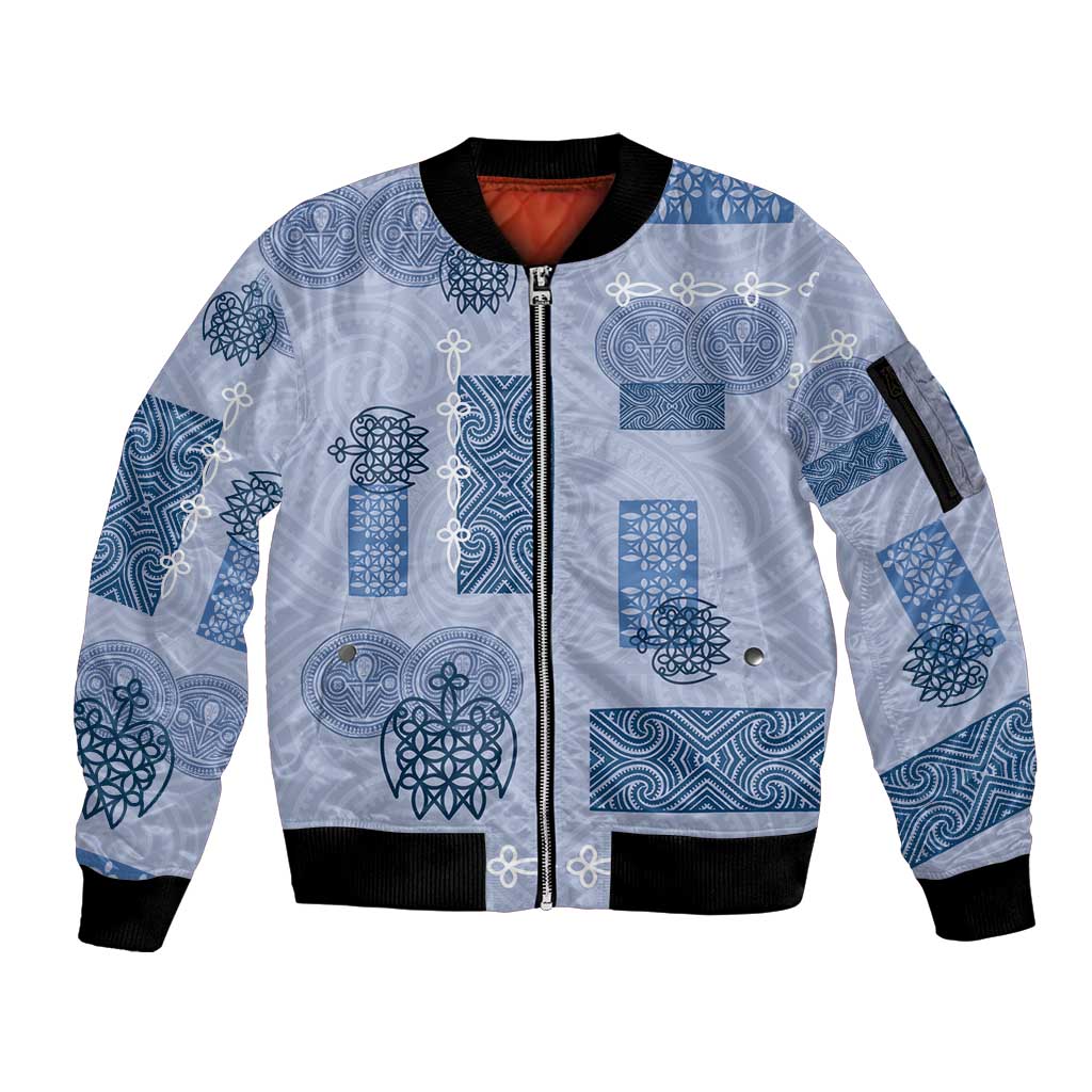 Vintage Lapita Sleeve Zip Bomber Jacket Iconic Double Face Pattern Blue LT05 Unisex Blue - Polynesian Pride