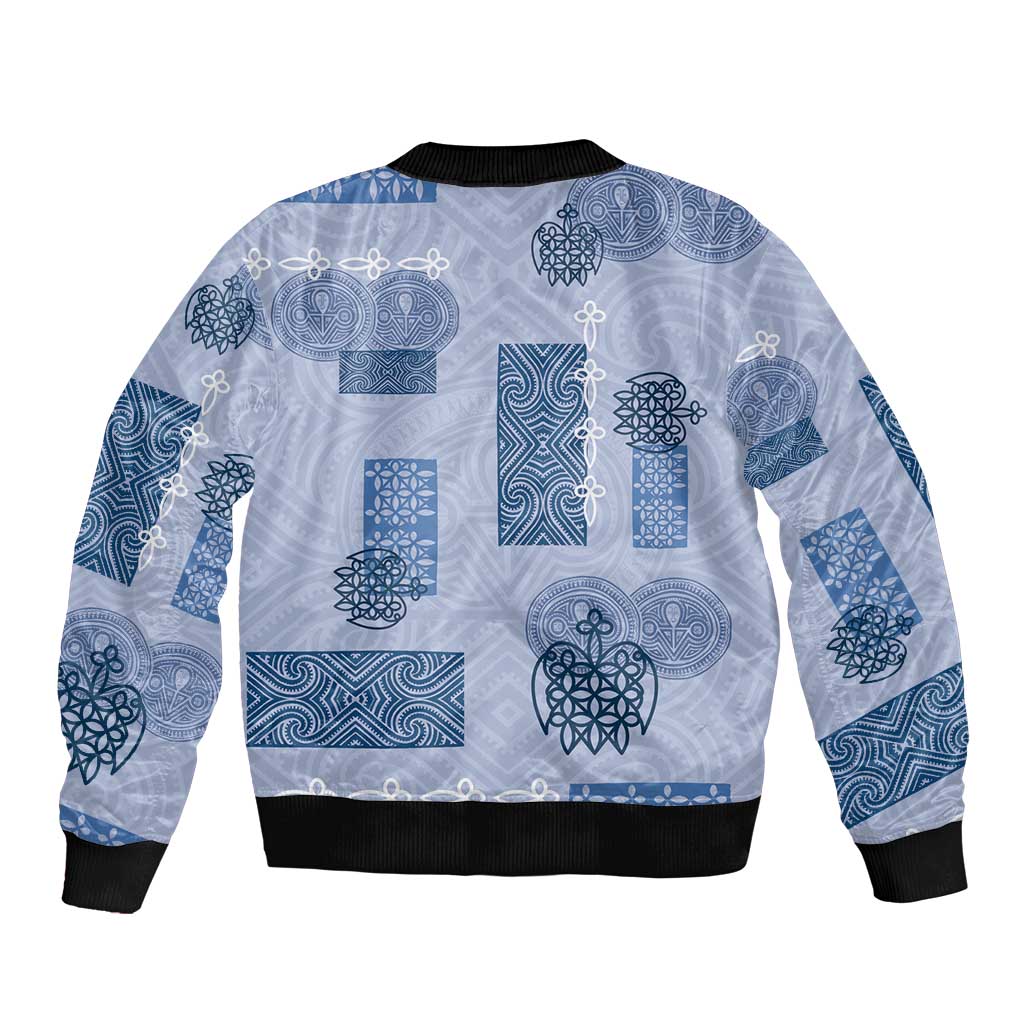 Vintage Lapita Sleeve Zip Bomber Jacket Iconic Double Face Pattern Blue LT05 - Polynesian Pride