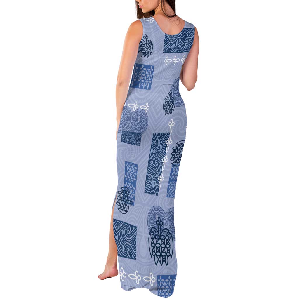 Vintage Lapita Tank Maxi Dress Iconic Double Face Pattern Blue