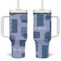 Vintage Lapita Tumbler With Handle Iconic Double Face Pattern Blue LT05 One Size: 40 oz Blue - Polynesian Pride