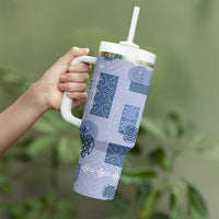 Vintage Lapita Tumbler With Handle Iconic Double Face Pattern Blue LT05 - Polynesian Pride