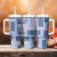 Vintage Lapita Tumbler With Handle Iconic Double Face Pattern Blue LT05 - Polynesian Pride