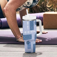 Vintage Lapita Tumbler With Handle Iconic Double Face Pattern Blue LT05 - Polynesian Pride
