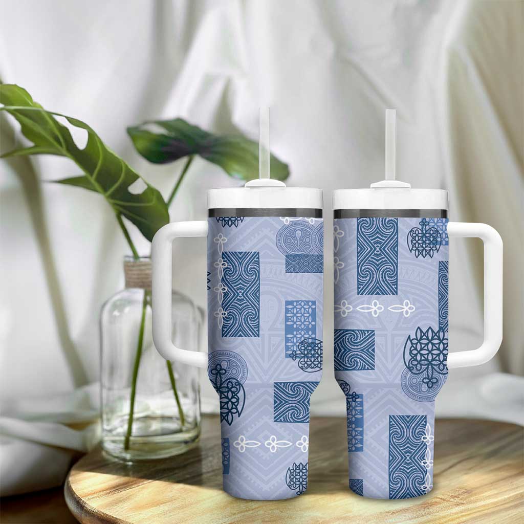 Vintage Lapita Tumbler With Handle Iconic Double Face Pattern Blue LT05 - Polynesian Pride