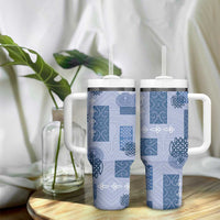 Vintage Lapita Tumbler With Handle Iconic Double Face Pattern Blue LT05 - Polynesian Pride