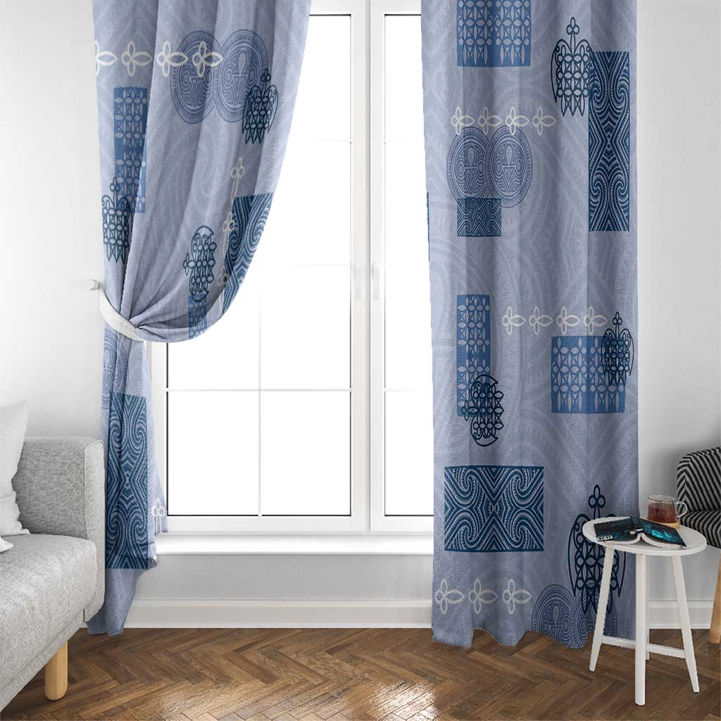 Vintage Lapita Window Curtain Iconic Double Face Pattern Blue