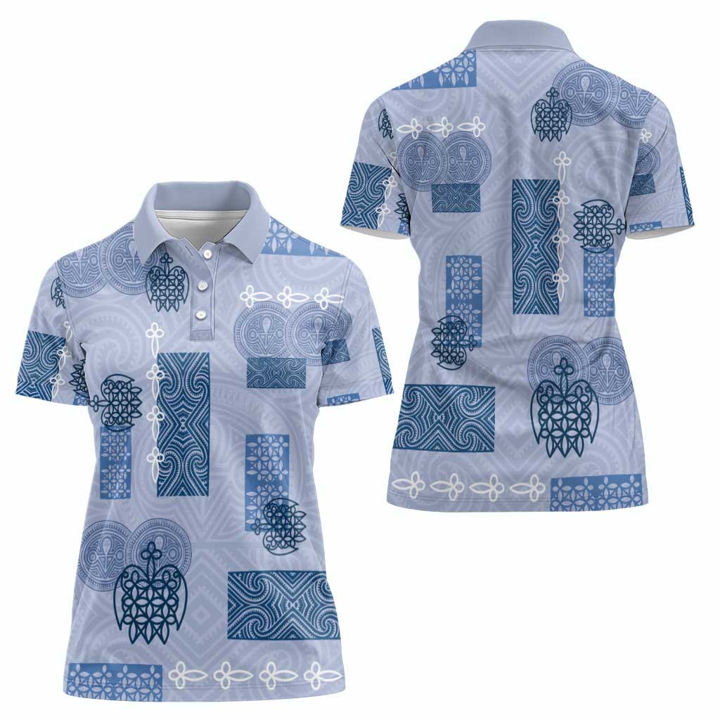 Vintage Lapita Women Polo Shirt Iconic Double Face Pattern Blue