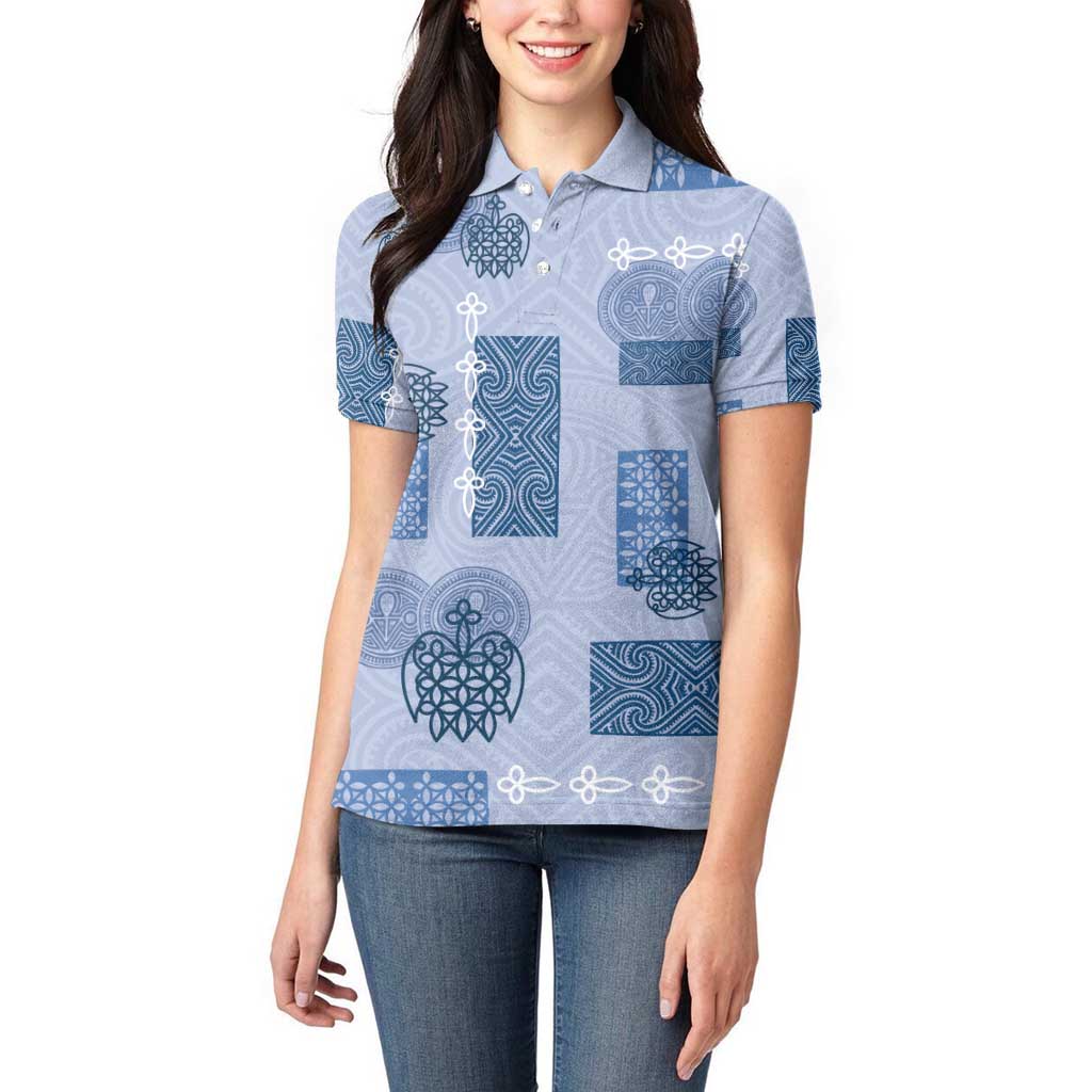 Vintage Lapita Women Polo Shirt Iconic Double Face Pattern Blue