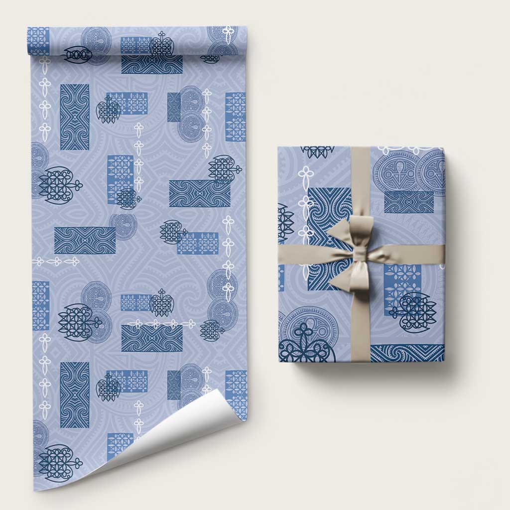 Vintage Lapita Wrapping Paper Iconic Double Face Pattern Blue LT05 58" × 23" Blue - Polynesian Pride