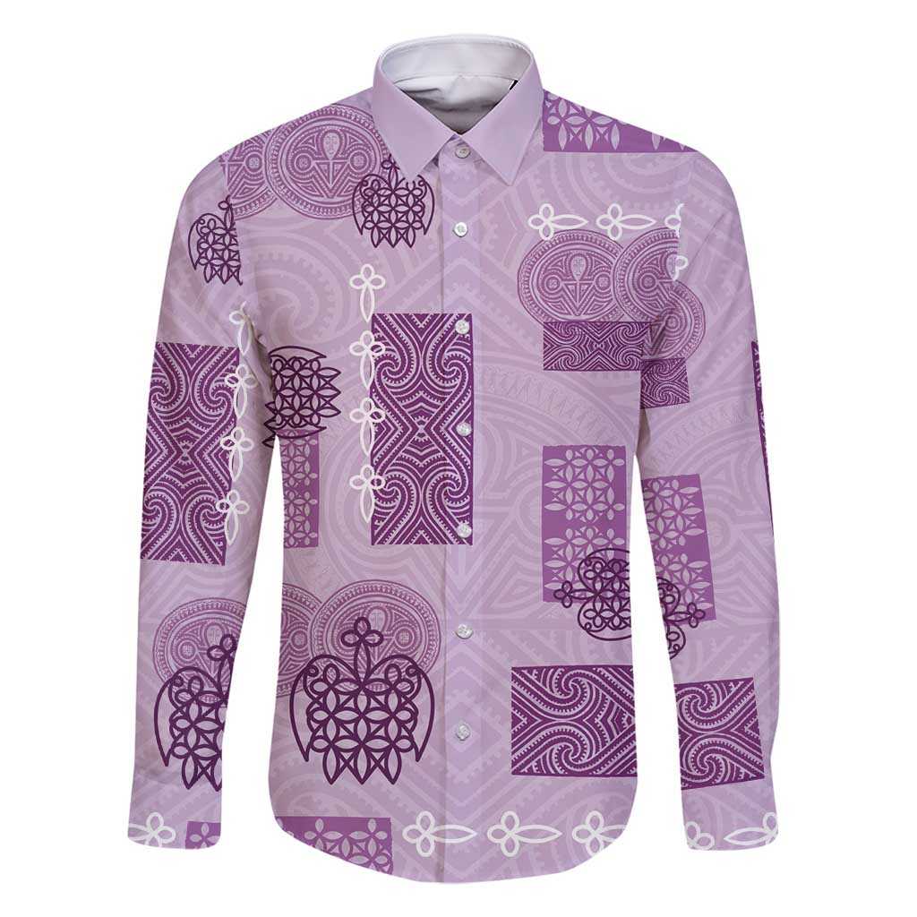 Vintage Lapita Family Matching Long Sleeve Bodycon Dress and Hawaiian Shirt Iconic Double Face Pattern Violet LT05 Dad's Shirt - Long Sleeve Violet - Polynesian Pride