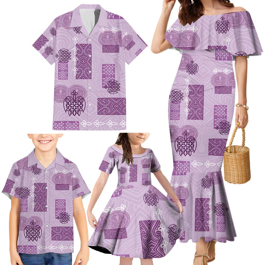 Vintage Lapita Family Matching Mermaid Dress and Hawaiian Shirt Iconic Double Face Pattern Violet LT05 - Polynesian Pride