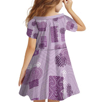 Vintage Lapita Family Matching Off The Shoulder Long Sleeve Dress and Hawaiian Shirt Iconic Double Face Pattern Violet