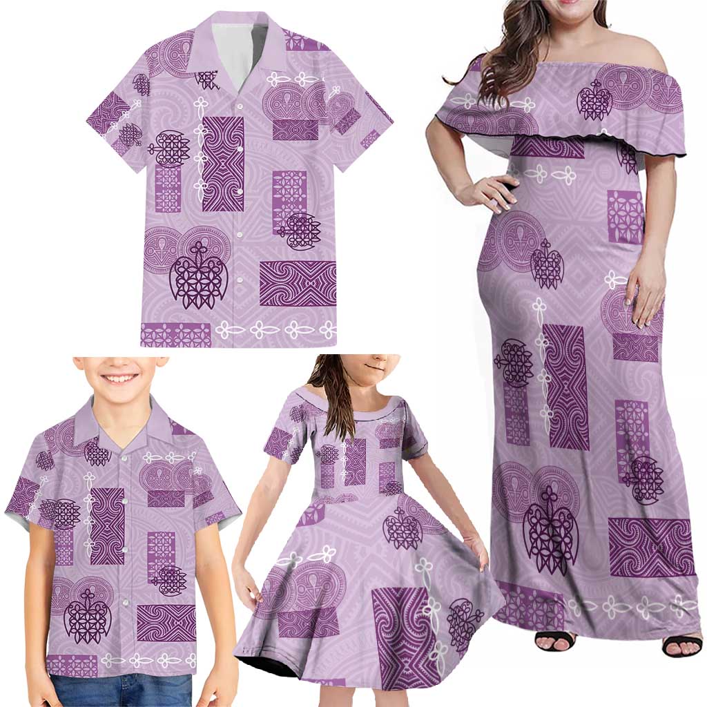Vintage Lapita Family Matching Off Shoulder Maxi Dress and Hawaiian Shirt Iconic Double Face Pattern Violet LT05 - Polynesian Pride
