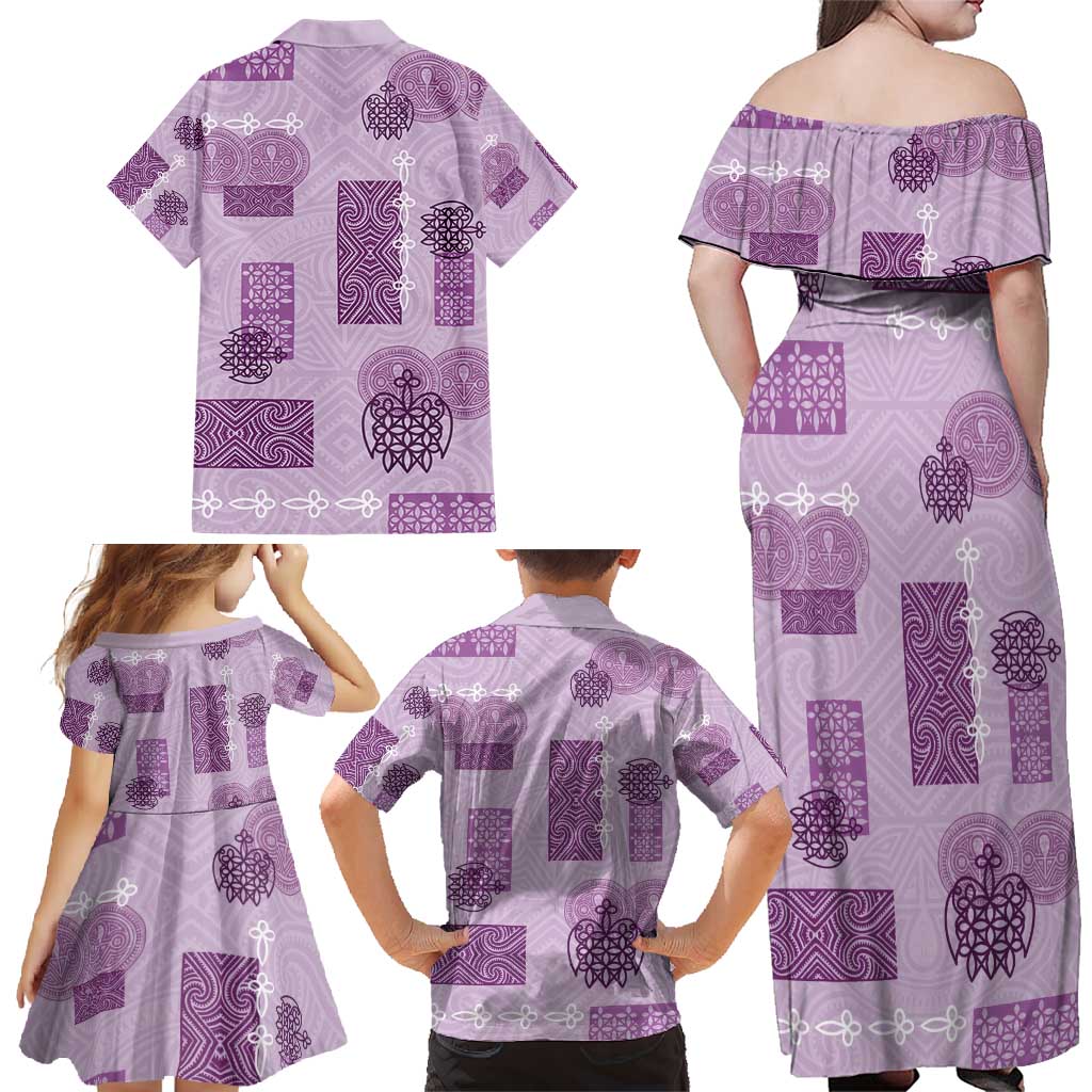 Vintage Lapita Family Matching Off Shoulder Maxi Dress and Hawaiian Shirt Iconic Double Face Pattern Violet LT05 - Polynesian Pride