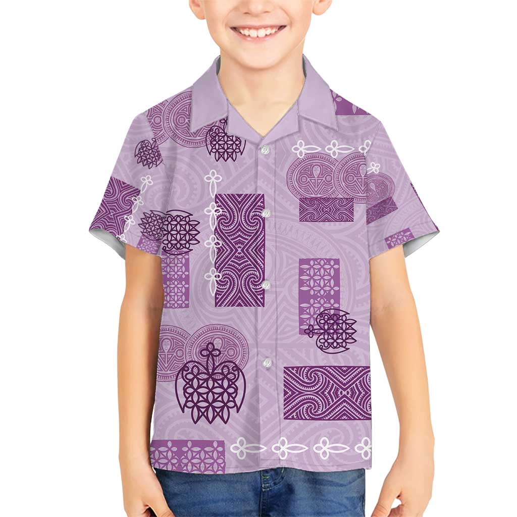 Vintage Lapita Family Matching Puletasi and Hawaiian Shirt Iconic Double Face Pattern Violet