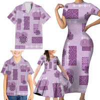 Vintage Lapita Family Matching Short Sleeve Bodycon Dress and Hawaiian Shirt Iconic Double Face Pattern Violet LT05 - Polynesian Pride