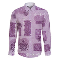 Vintage Lapita Family Matching Short Sleeve Bodycon Dress and Hawaiian Shirt Iconic Double Face Pattern Violet LT05 Dad's Shirt - Long Sleeve Violet - Polynesian Pride