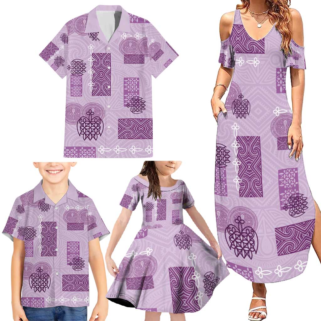 Vintage Lapita Family Matching Summer Maxi Dress and Hawaiian Shirt Iconic Double Face Pattern Violet LT05 - Polynesian Pride