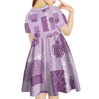 Vintage Lapita Kid Short Sleeve Dress Iconic Double Face Pattern Violet