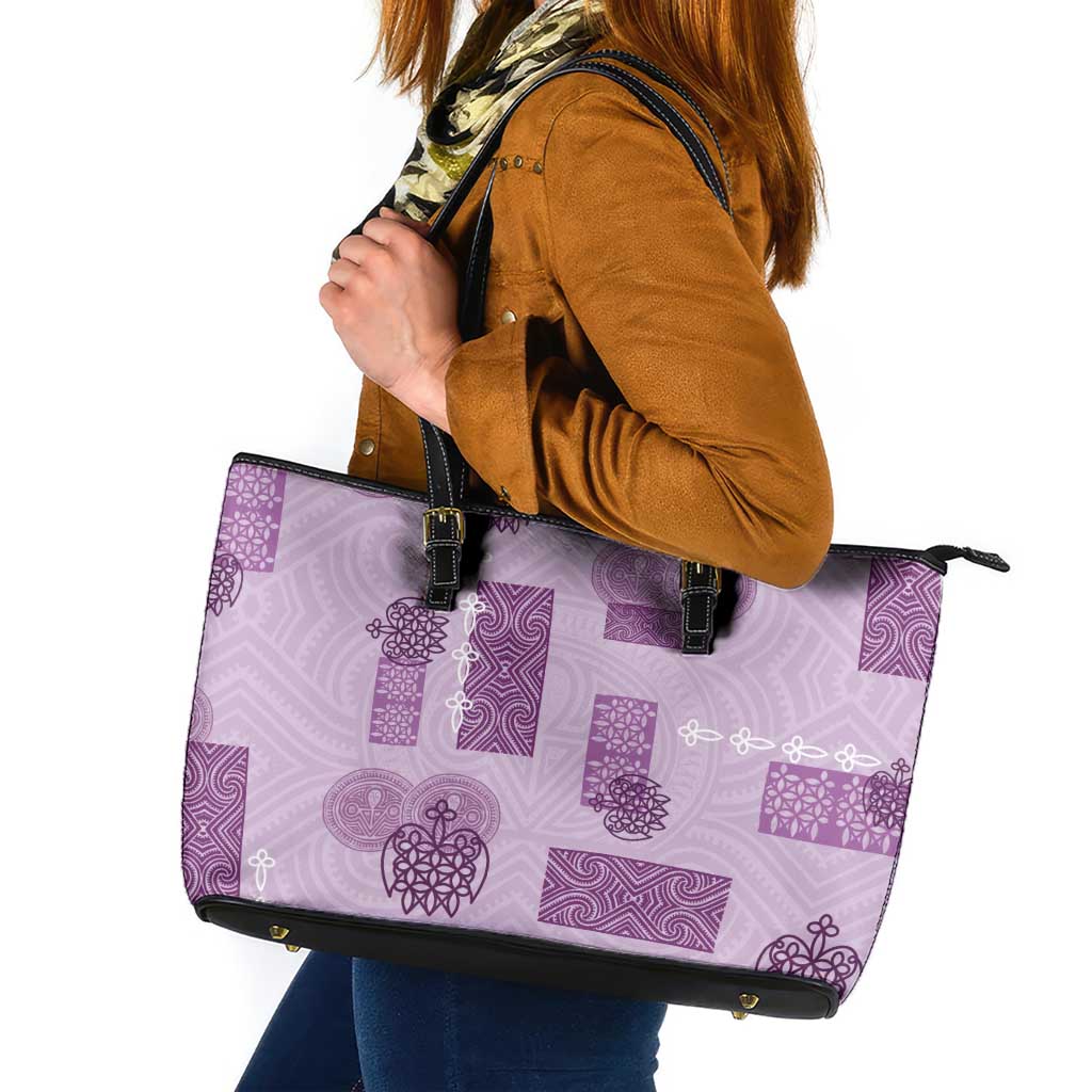 Vintage Lapita Leather Tote Bag Iconic Double Face Pattern Violet LT05 Violet - Polynesian Pride
