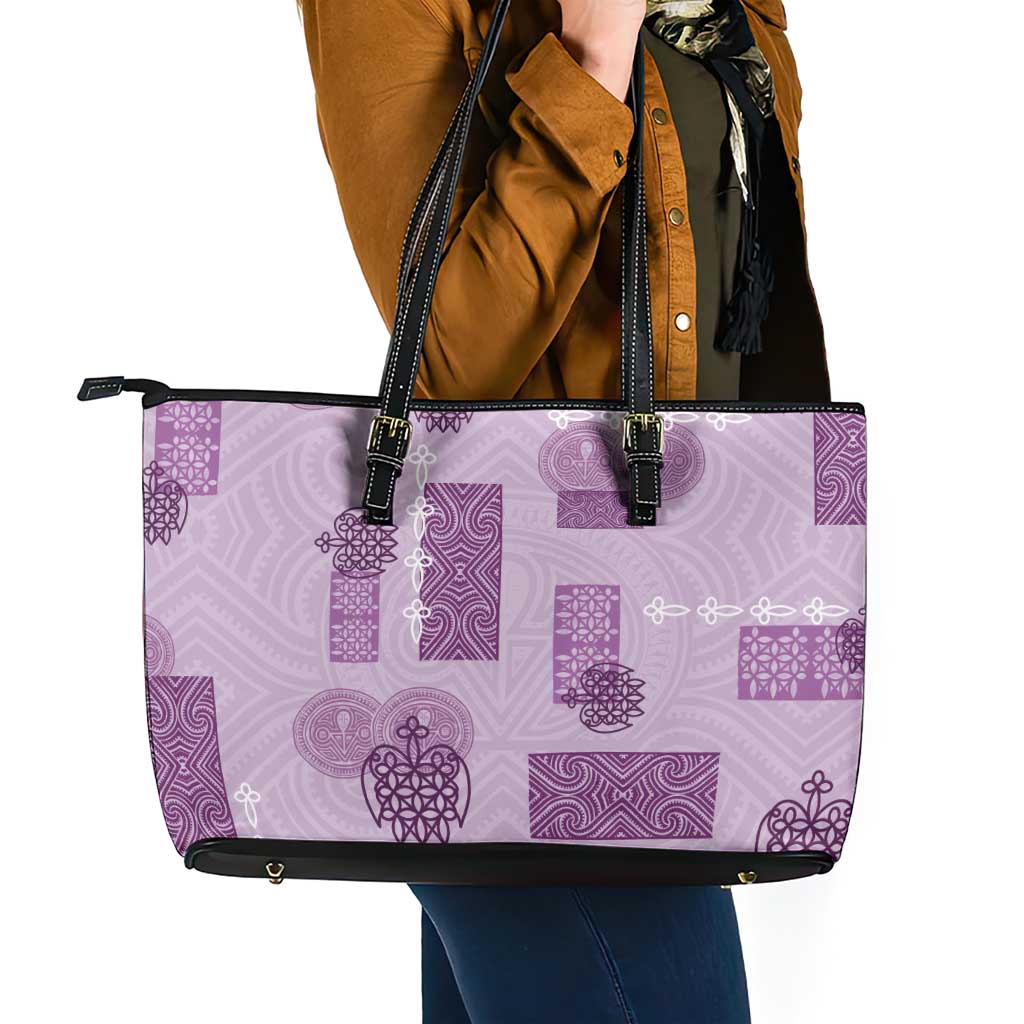 Vintage Lapita Leather Tote Bag Iconic Double Face Pattern Violet LT05 - Polynesian Pride
