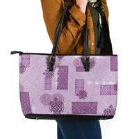 Vintage Lapita Leather Tote Bag Iconic Double Face Pattern Violet LT05 - Polynesian Pride