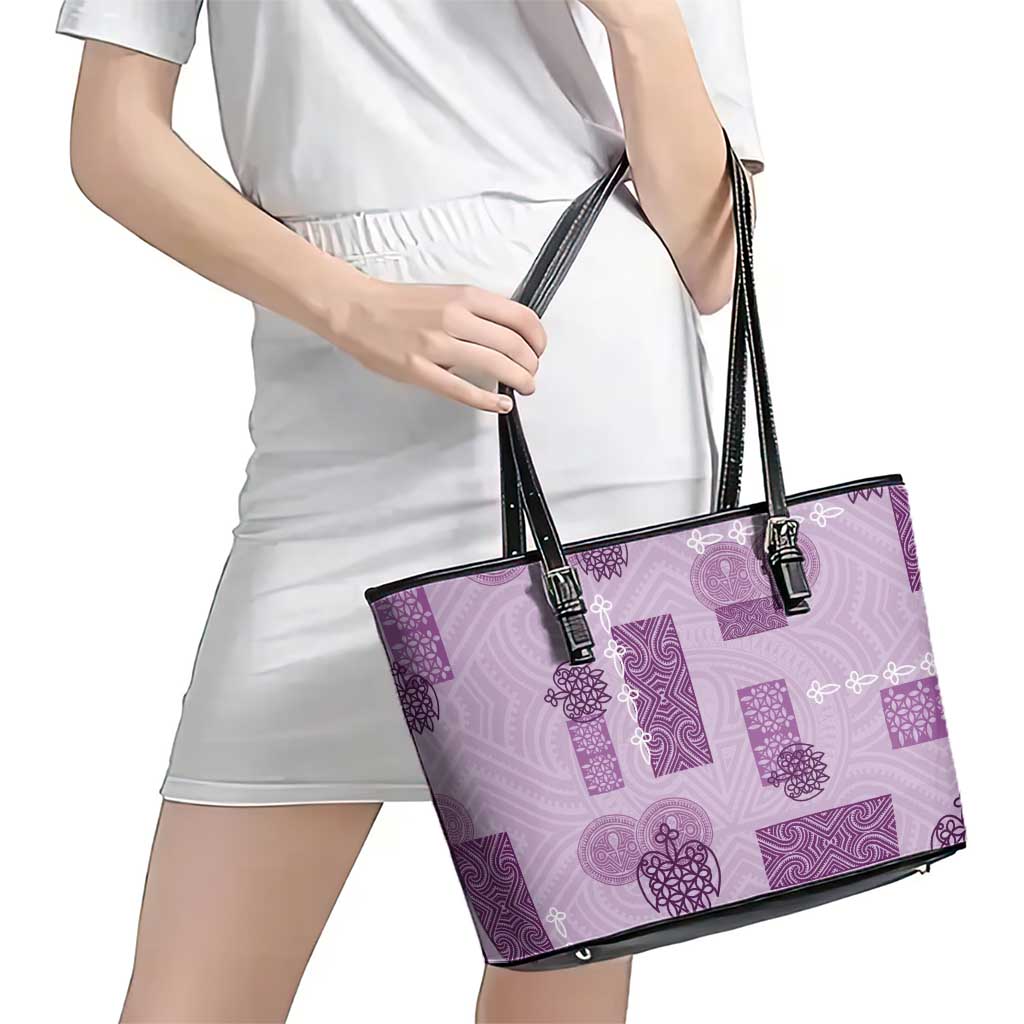 Vintage Lapita Leather Tote Bag Iconic Double Face Pattern Violet LT05 - Polynesian Pride