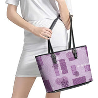 Vintage Lapita Leather Tote Bag Iconic Double Face Pattern Violet LT05 - Polynesian Pride