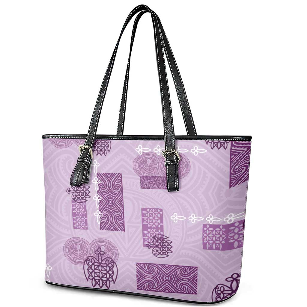 Vintage Lapita Leather Tote Bag Iconic Double Face Pattern Violet LT05 - Polynesian Pride