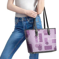 Vintage Lapita Leather Tote Bag Iconic Double Face Pattern Violet LT05 - Polynesian Pride