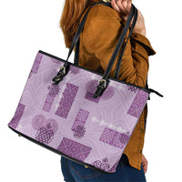 Vintage Lapita Leather Tote Bag Iconic Double Face Pattern Violet LT05 - Polynesian Pride
