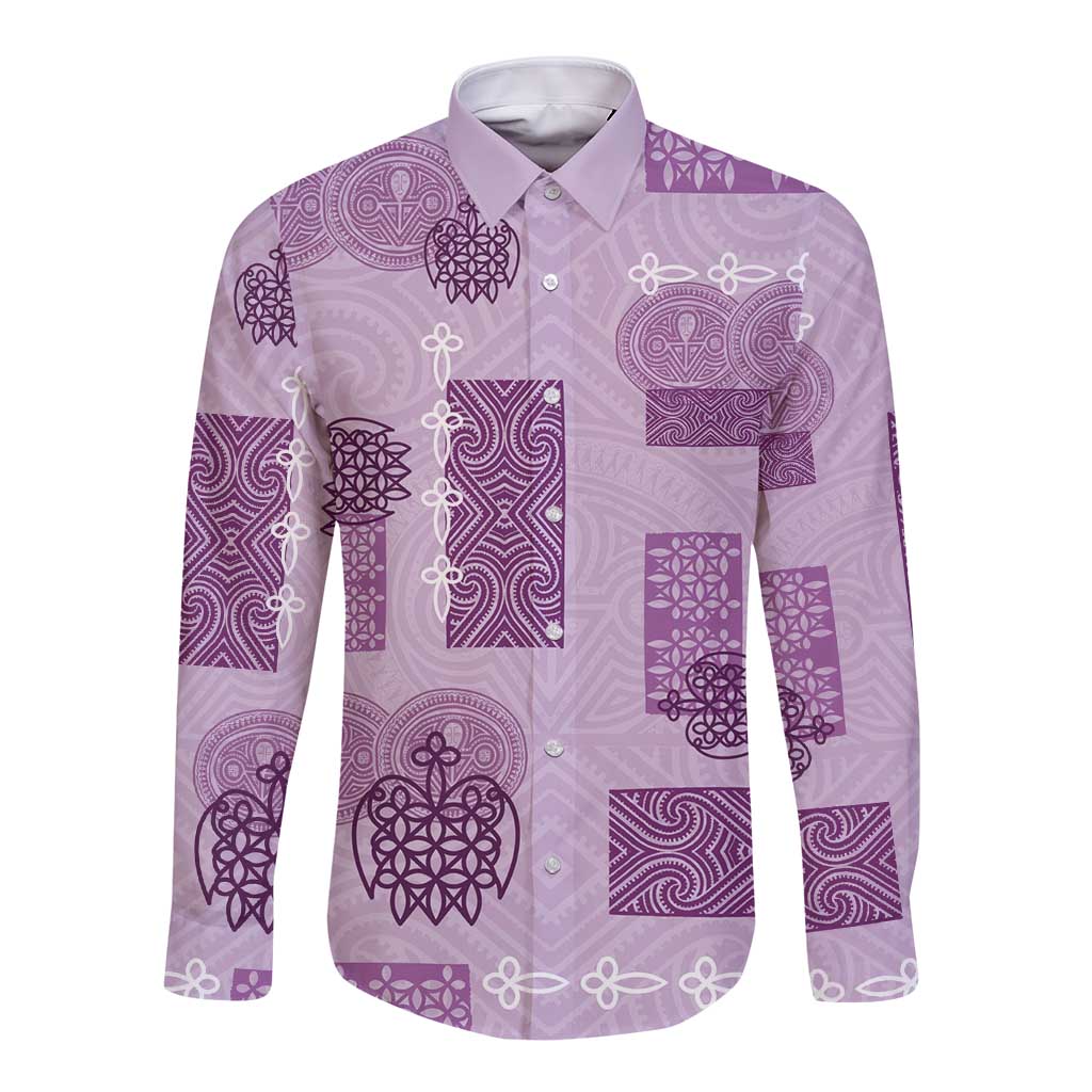 Vintage Lapita Long Sleeve Button Shirt Iconic Double Face Pattern Violet LT05 Unisex Violet - Polynesian Pride