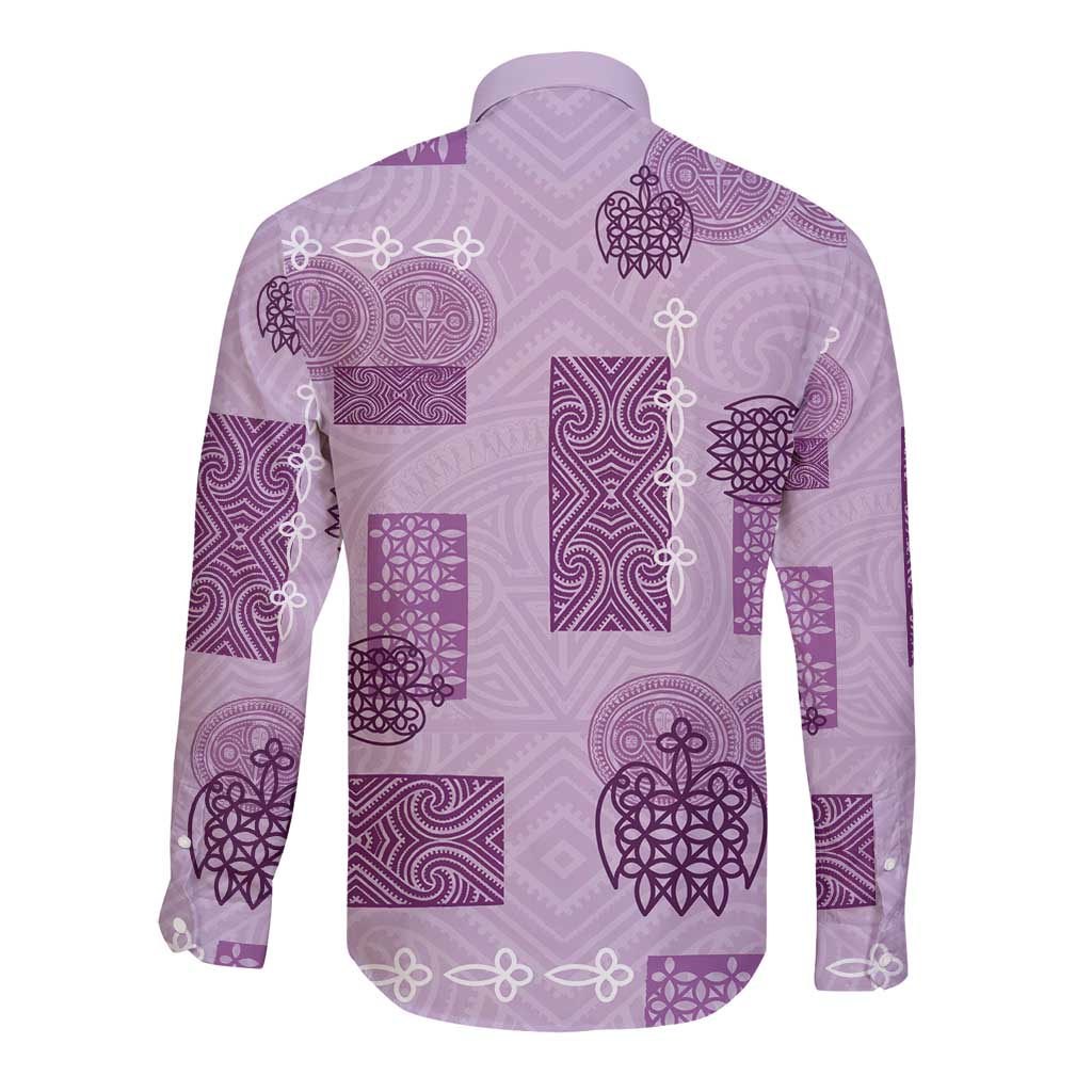 Vintage Lapita Long Sleeve Button Shirt Iconic Double Face Pattern Violet LT05 - Polynesian Pride