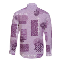Vintage Lapita Long Sleeve Button Shirt Iconic Double Face Pattern Violet LT05 - Polynesian Pride