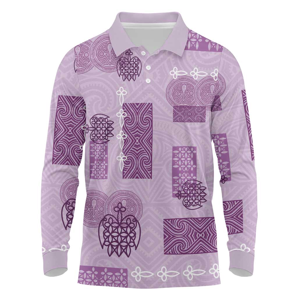 Vintage Lapita Long Sleeve Polo Shirt Iconic Double Face Pattern Violet LT05 Violet - Polynesian Pride