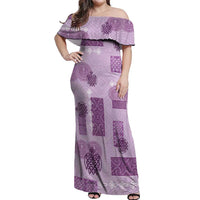 Vintage Lapita Off Shoulder Maxi Dress Iconic Double Face Pattern Violet