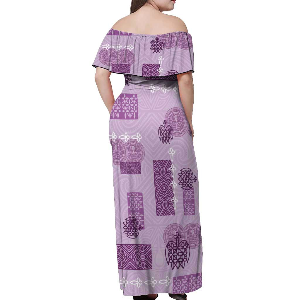 Vintage Lapita Off Shoulder Maxi Dress Iconic Double Face Pattern Violet