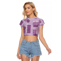 Vintage Lapita Raglan Cropped T Shirt Iconic Double Face Pattern Violet LT05 Female Violet - Polynesian Pride