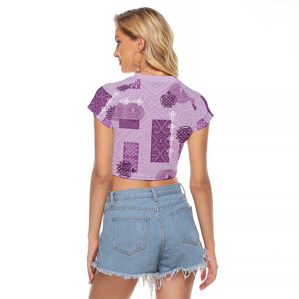 Vintage Lapita Raglan Cropped T Shirt Iconic Double Face Pattern Violet LT05 - Polynesian Pride