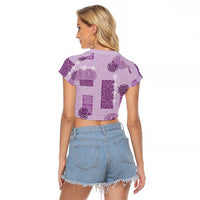 Vintage Lapita Raglan Cropped T Shirt Iconic Double Face Pattern Violet LT05 - Polynesian Pride