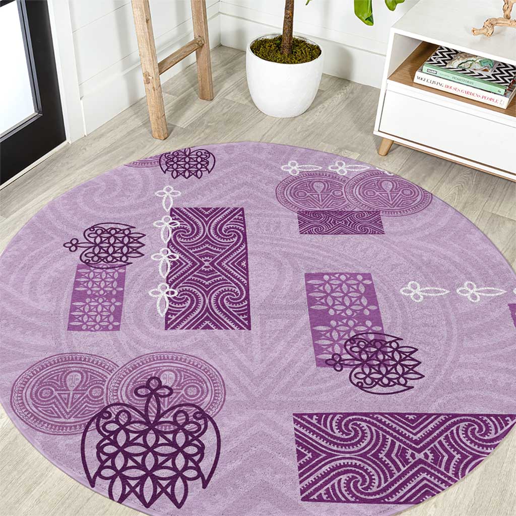 Vintage Lapita Round Carpet Iconic Double Face Pattern Violet