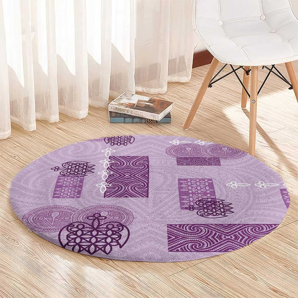 Vintage Lapita Round Carpet Iconic Double Face Pattern Violet